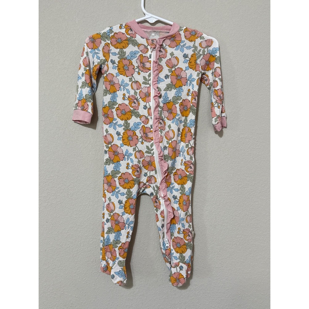 Milkberry Baby Girl 3-6 Month Pink/Yellow Floral Footed Zippy Ruffle Lightweight